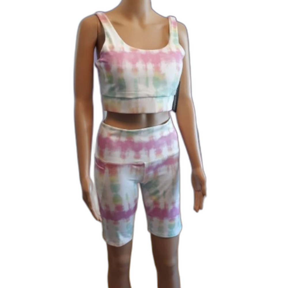 Catherine Malandrino 2 Piece Biker Shorts Sport Bra Activewear Set XL UnicornD15